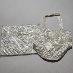 NaRaYa Quilted Bow Tote Bags (2) Cream Color Perfect for Your Wedding Day New